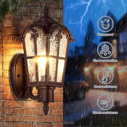 Sucolite Outdoor Wall Light Fixtures, Brown Exterior Waterproof Porch Lights Wall Lanterns, Vintage Outside Wall Sconces with Water Ripple Glass for House Front Door Garage, 2 Pack