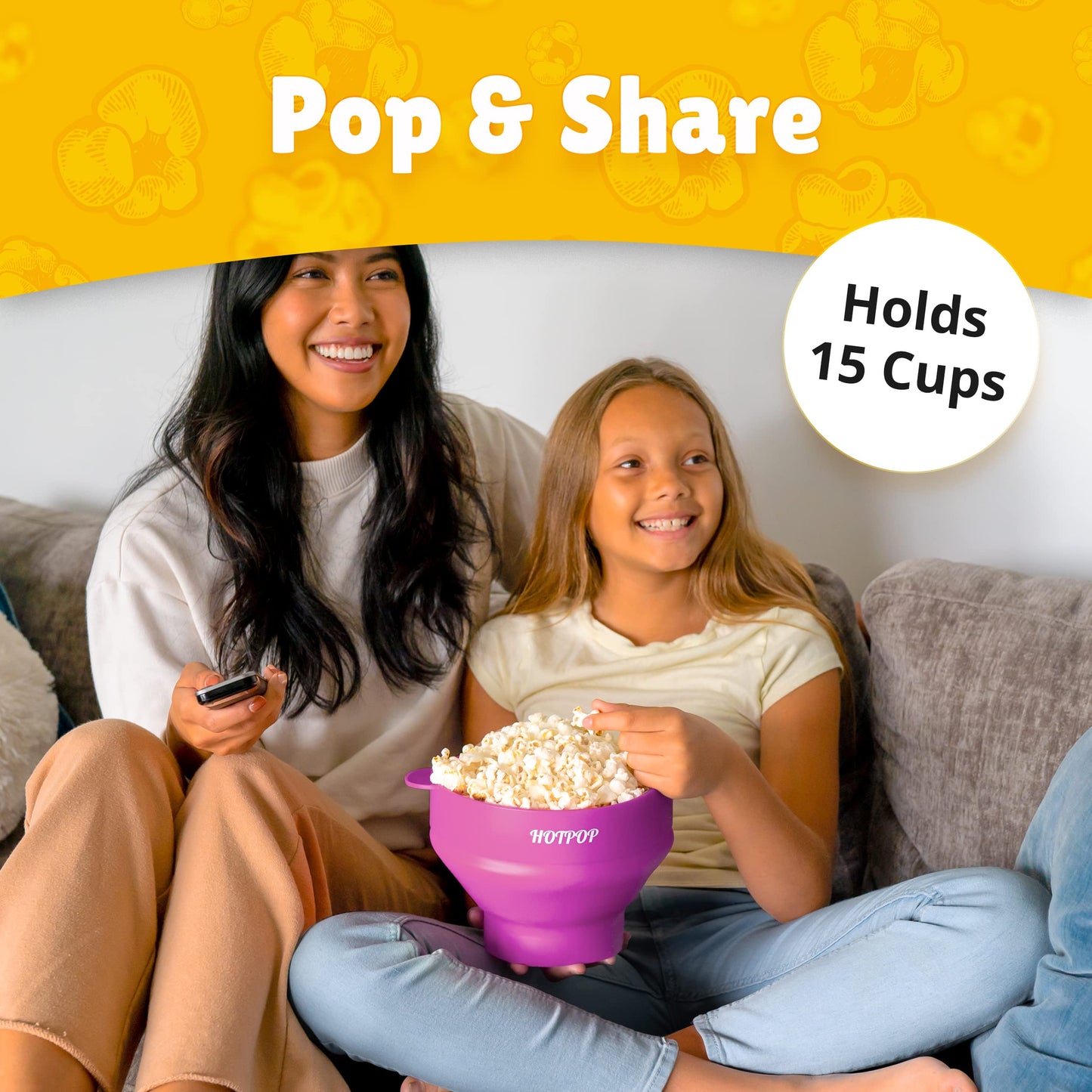 The Orginal HotPop Silicone Popcorn Maker - Microwave Popcorn Popper with Handles - Collapsible Bowl, Heat-Resistant, Easy to Clean, Ideal for Family Movie Nights, 15-Cup Capacity - Red