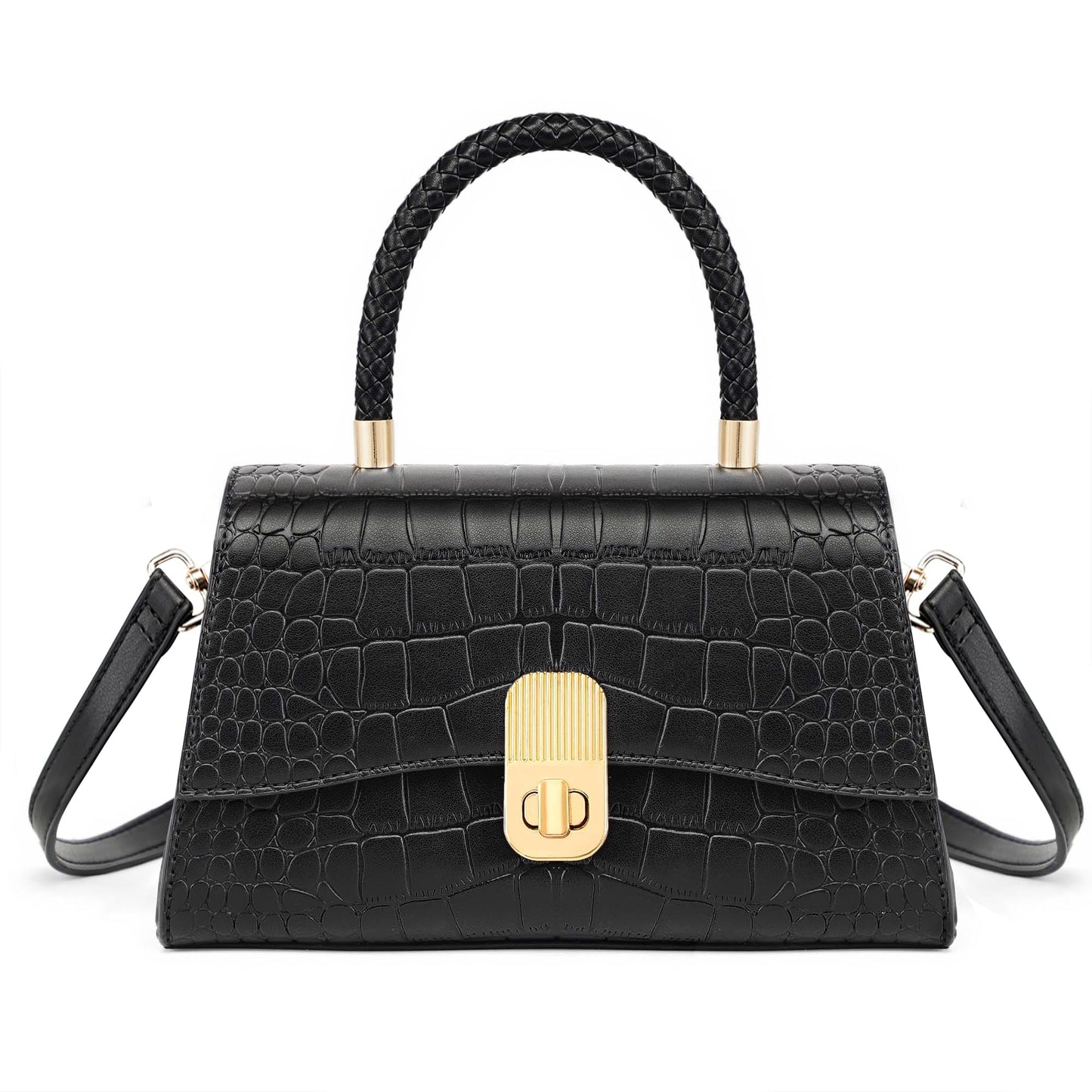 Goinsound Top Handle Bag for Women Small handbags Medium Square purses Designer Clutch with Detachable Strap Black