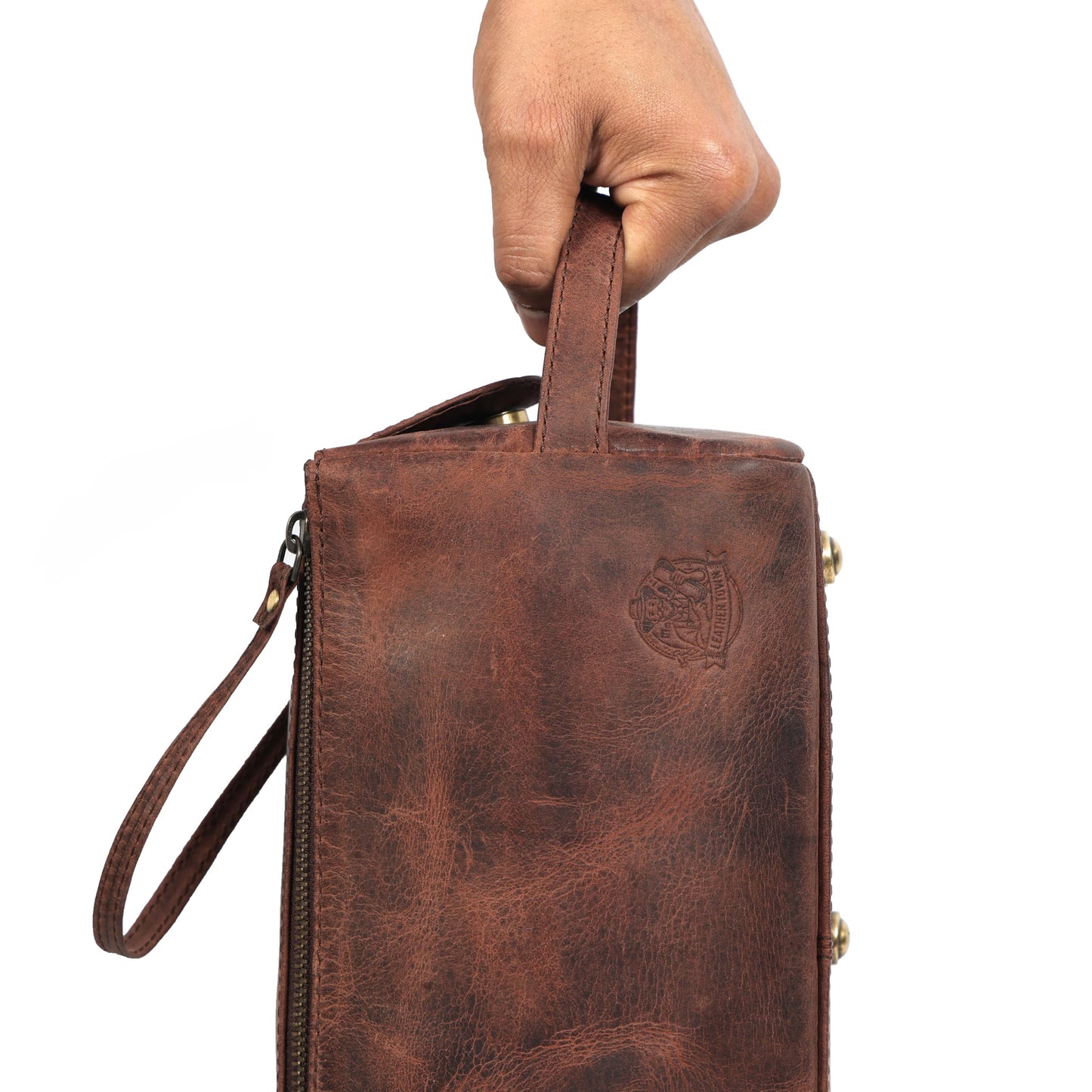Leather Toiletry Bag for Men, Travel Duffels Essentials Shaving Dopp Kit, Mens Travel Bag Toiletries Organizer Case for Grooming, Made from 100% Real Leather (Dark Brown)