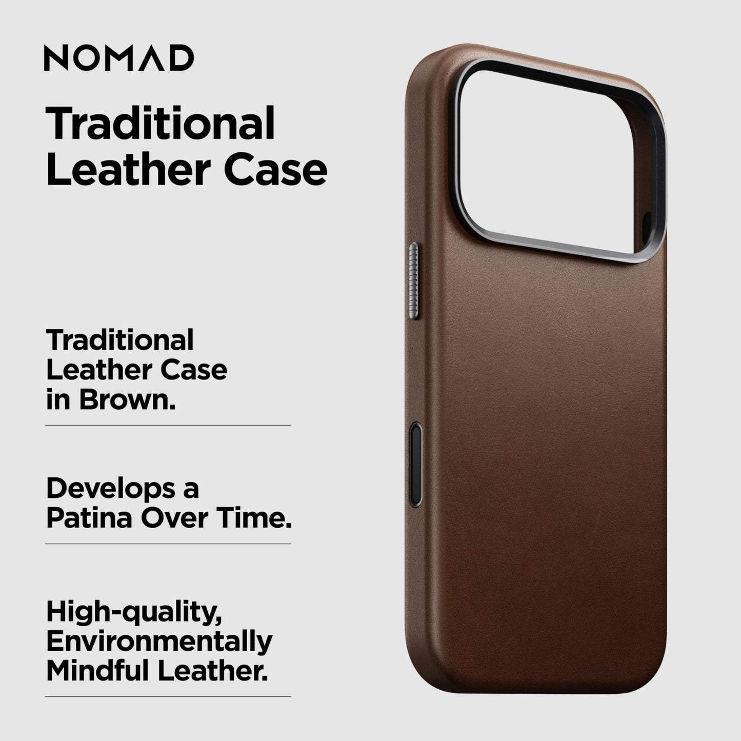 NOMAD Traditional Leather Case Brown Compatible with iPhone 17 Pro Leather Magsafe Charging Compatible Phone Case for iPhone 17 Pro