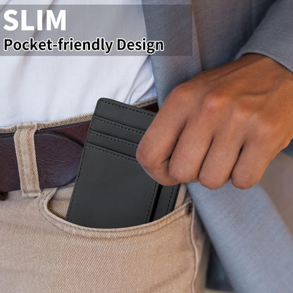 Chelmon Slim Wallet for Men, Minimalist Front Pocket RFID Blocking Credit Card Holder, Black Crazy Horse