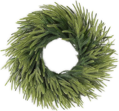 26 inch Norfolk Pine Wreath, Realistic Christmas Wreath for Front Door,Artificial Real Touch Green Wreath Greenery for Door Wall Windows Mantle Outdoor Christmas Decoration