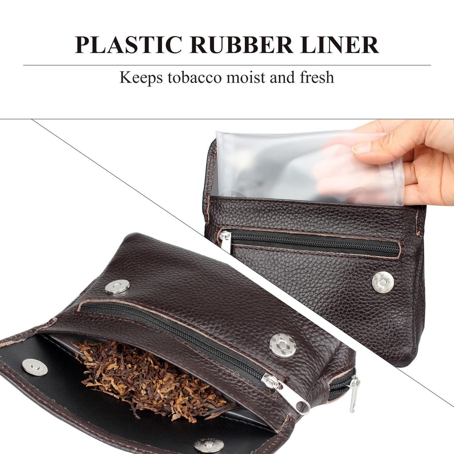 Genuine Leather Smoking Tobacco Pipe Pouch Case Bag for 2 Pipes Tamper Filter Tool Cleaner Preserve Freshness (Brown)