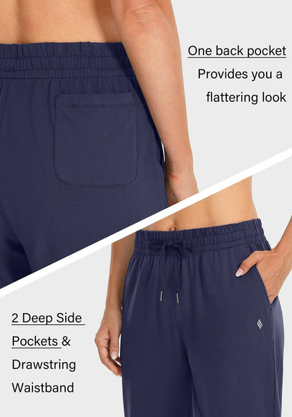 SANTINY Women's Cotton Sweatpants Yoga Lounge Casual Pants Open Bottom Sweat Pants for Women with Pockets (Navy_S)