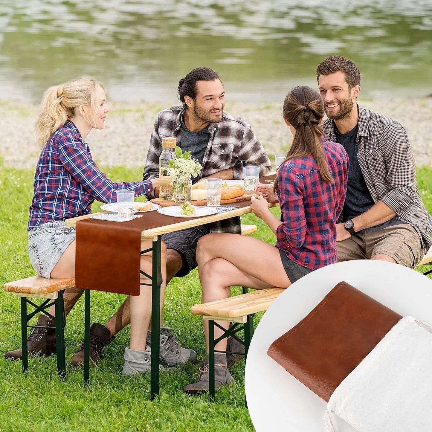Linkidea Vegan Leather Table Runner, 71 x 13 Inches Heat Insulation, Waterproof, Faux Leather Table Mat, Great for Daily Use, Holidays and Catering Events, Easy to Clean (Brown), LI4504