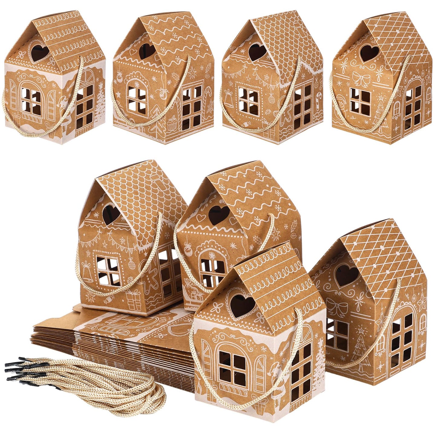 Gersoniel 24 Pcs Christmas Gift Boxes Candy Gingerbread House Mini Christmas Party Favor Box Small Paperboard Gift Container for Xmas Holiday Party Treat Cookie Goodie Snack Packaging