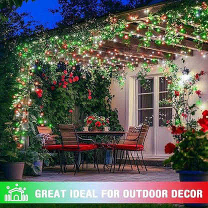JMEXSUSS 500 LED Red White and Green Christmas Lights, 8 Modes 163ft String Light Plug in with Remote Control, Clear Wire Christmas String Lights Outdoor Waterproof for Outside Tree Yard Wedding