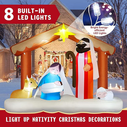 Danxilu 8 FT Long Christmas Inflatables Nativity Scene Outdoor Decorations Christmas Blow Ups The Birth of Jesus Built-in LED Lights for Yard Garden Lawn Patio Holiday Party Xmas Decor