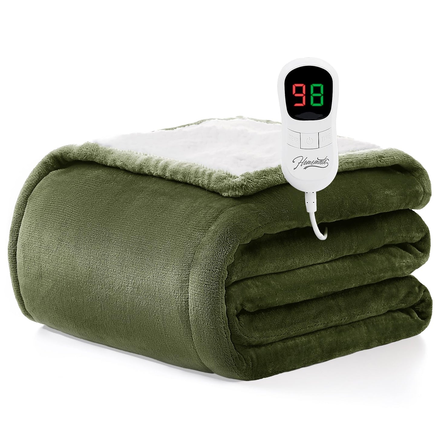 Homemate Heated Blanket Electric Throw - 50"x60" Heating Blanket Throw 1/2/4/6/8 Hours Auto-Off 10 Heat Level Over-Heat Protection Flannel Sherpa ETL Certification
