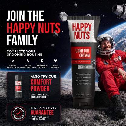 HAPPY NUTS Comfort Cream Deodorant For Men: Anti-Chafing Sweat Defense, Odor Control, Aluminum-Free Mens Deodorant & Hygiene Products for Men's Private Parts 3.4 Fl Oz (3 Pack), Fragrance-Free