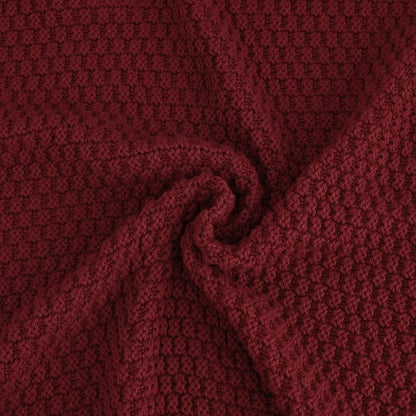 Longhui bedding Wine Red Knitted Throw Blanket for Couch, Cozy Machine Washable 100% Cotton Sofa Knit Bed Blankets, Heavy 4.0lb Weight, 60 x 80 Inches, Laundry Bag Included, Burgundy Color.