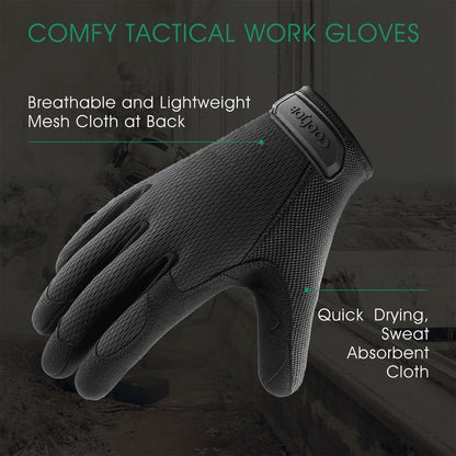 COOLJOB Touchscreen Utility Work Gloves for Men, Breathable Cooling Safety Gloves for Camping, Gardening, Hiking, Running and Driving, Lightweight and Flexible, Black Medium