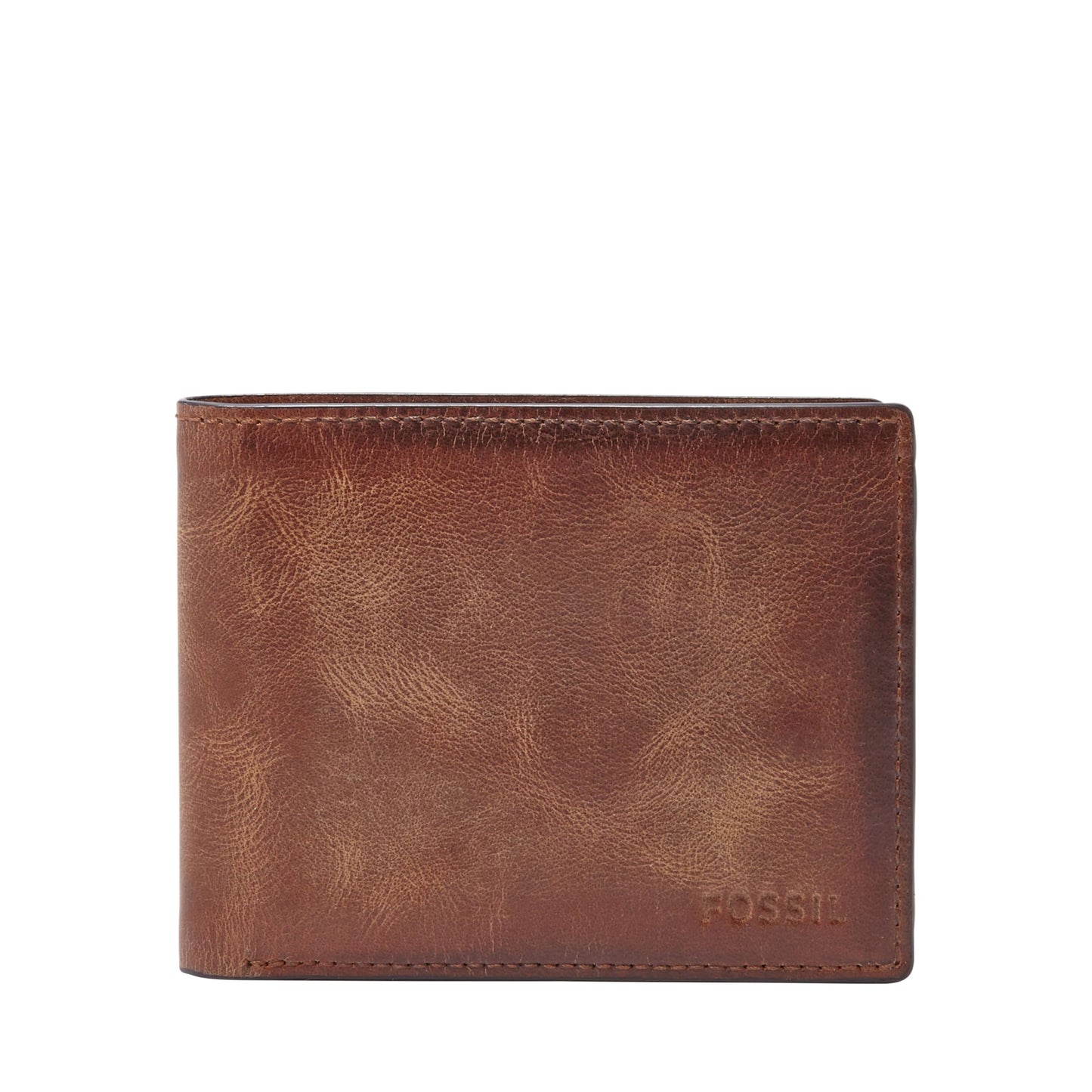 Fossil Men's Wallet, Derrick Leather RFID-Blocking Wallet, Bifold with Flip ID, Brown