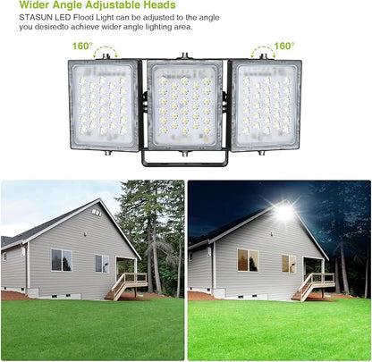 STASUN LED Flood Light Outdoor, 150W 13500lm Outdoor Lighting, 6000K Daylight White, IP66 Waterproof Outside Floodlight Exterior Security Light with 3 Adjustable Heads for Yard, Street, Parking Lot