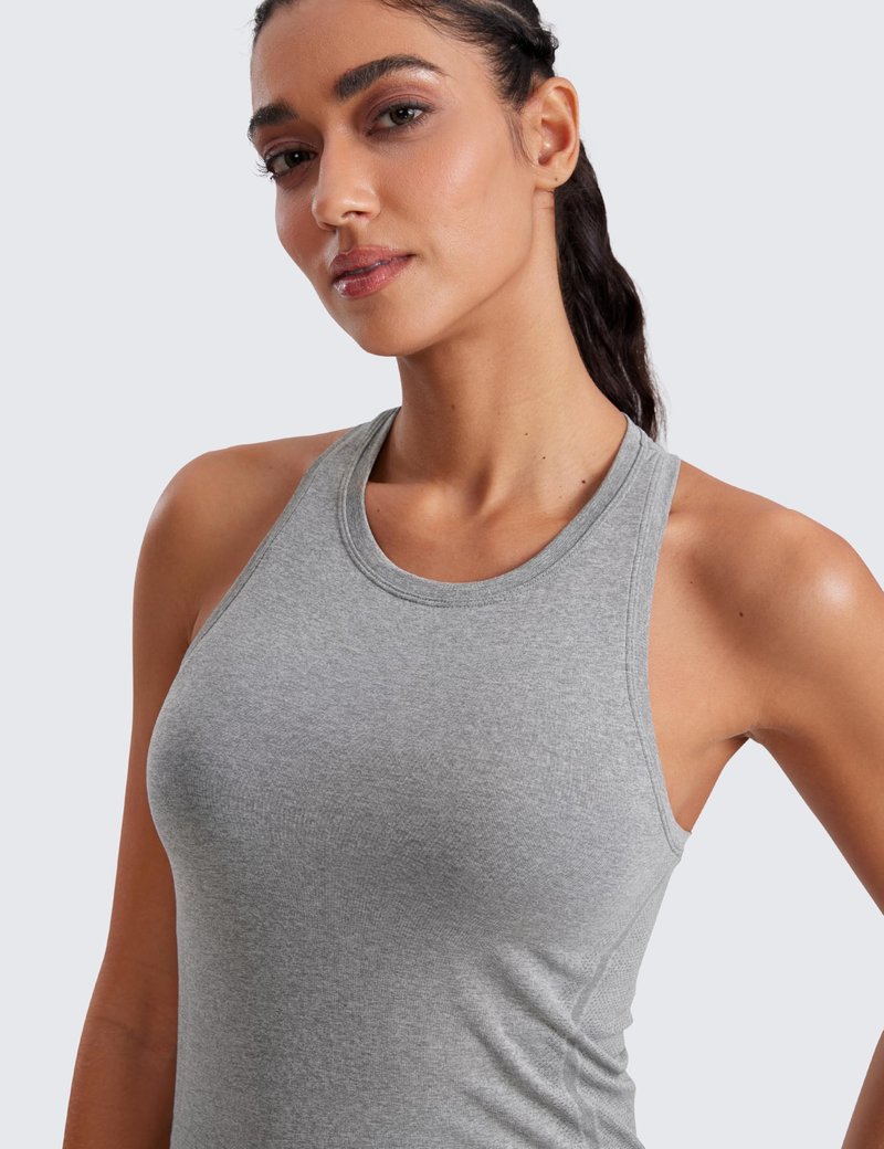 CRZ YOGA Seamless Workout Tank Tops for Women - Athletic Running Gym Sleeveless Shirts Crewneck Racerback Breathable Slate Grey Marl X-Large