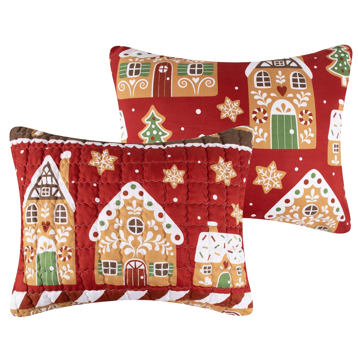 Greenland Home Gingerbread Lane Novelty Holiday Reversible Quilted Pillow Sham, Standard-20x26, Red