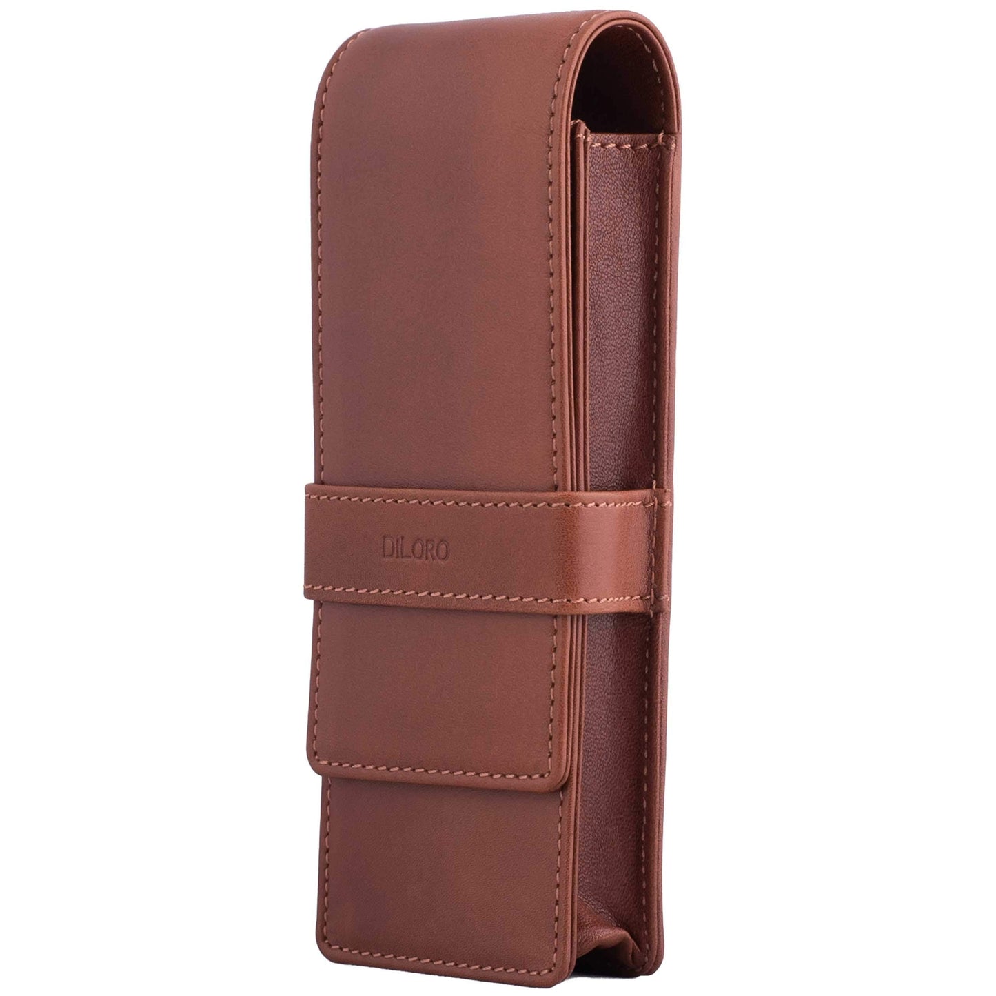 DiLoro Leather Triple Pen Case Pencil Pouch Holder for Three Fountain Ballpoint Rollerball Pens and Pencils (Bugatti Tan)