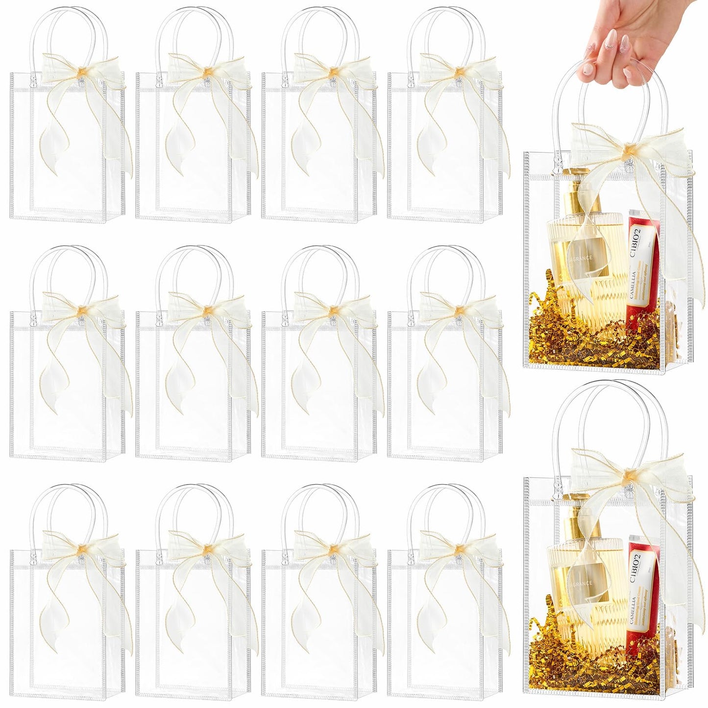 Ohuimrt Clear Plastic Gift Bags with Handles, 50 PCS, 5.9" x 7.9" x 2.8"