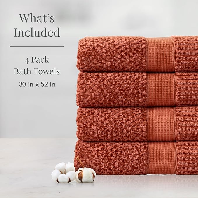 NY Loft 100% Cotton 4 Pack Bath Towel Set| Super Soft & Absorbent Quick-Dry