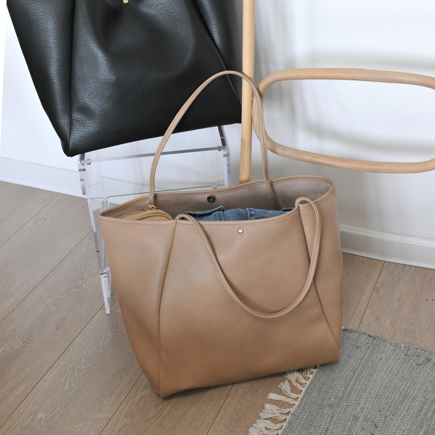 Oversize Pu Leather Tote Women Weekender Bag Shopper Handbag Travel Purse (Nude)