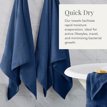 NY Loft 100% Cotton Towel Set 6 Piece Towel Set | Navy Bath Towels | Absorbent