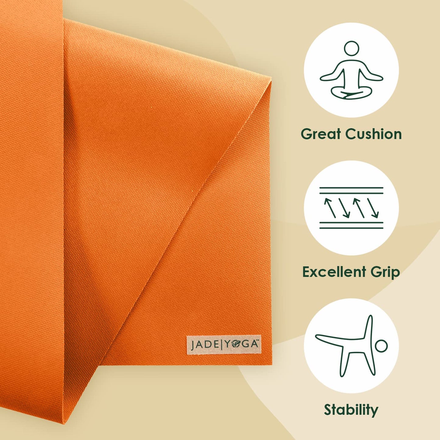 JadeYoga Harmony Yoga Mat - Durable & Thick Gym Fitness Mat, Non-Slip Natural Rubber Yoga Mat - Home Exercise & Stretching Mat, Workout Mat - Yoga, Pilates & Meditation for Women & Men
