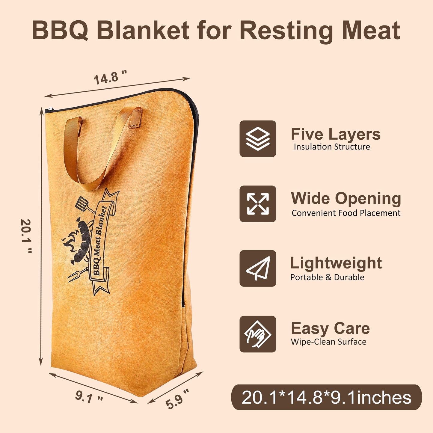 ROMANTICIST 5-in-1 Grill Accessories Set with Insulated Meat Resting Blanket & Heavy Duty Spatula – BBQ Tools Kit, 5-Layer Heat Retention, Leak-Proof for Brisket Turkey Pork Shoulder Outdoor Barbecue