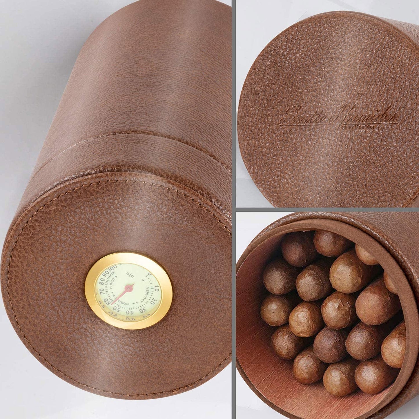 Scotte Cigar humidor case/jar,Leather Cedar Wood Cigar Canister Portable for 12-16 Cigar (Brown)