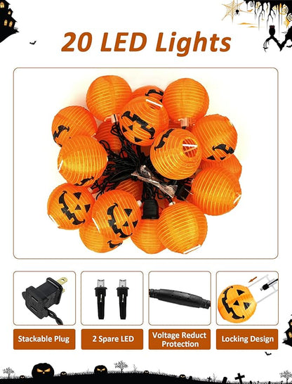 Cozy Autumn Pumpkin Lanterns, 12ft 20 LED Fall Decor String Lights, UL Certified for Indoor & Outdoor, Perfect for Thanksgiving, Harvest Festivals & Warm Porch Lighting