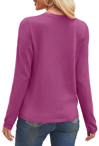 OFEEFAN Womens Sweaters Long Sleeve Shirts Fall Outfits 2025 V Neck Soft Knit Pullover Trendy Tops Dressy Casual Blouses