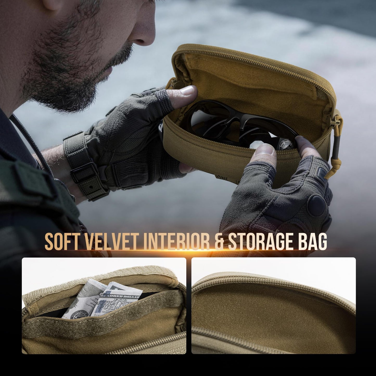 ONETIGRIS Tactical Hard Shell Eyeglasses Case Molle Zipper Sunglasses Pouch Shockproof Crush Resistant for Outdoor Activities