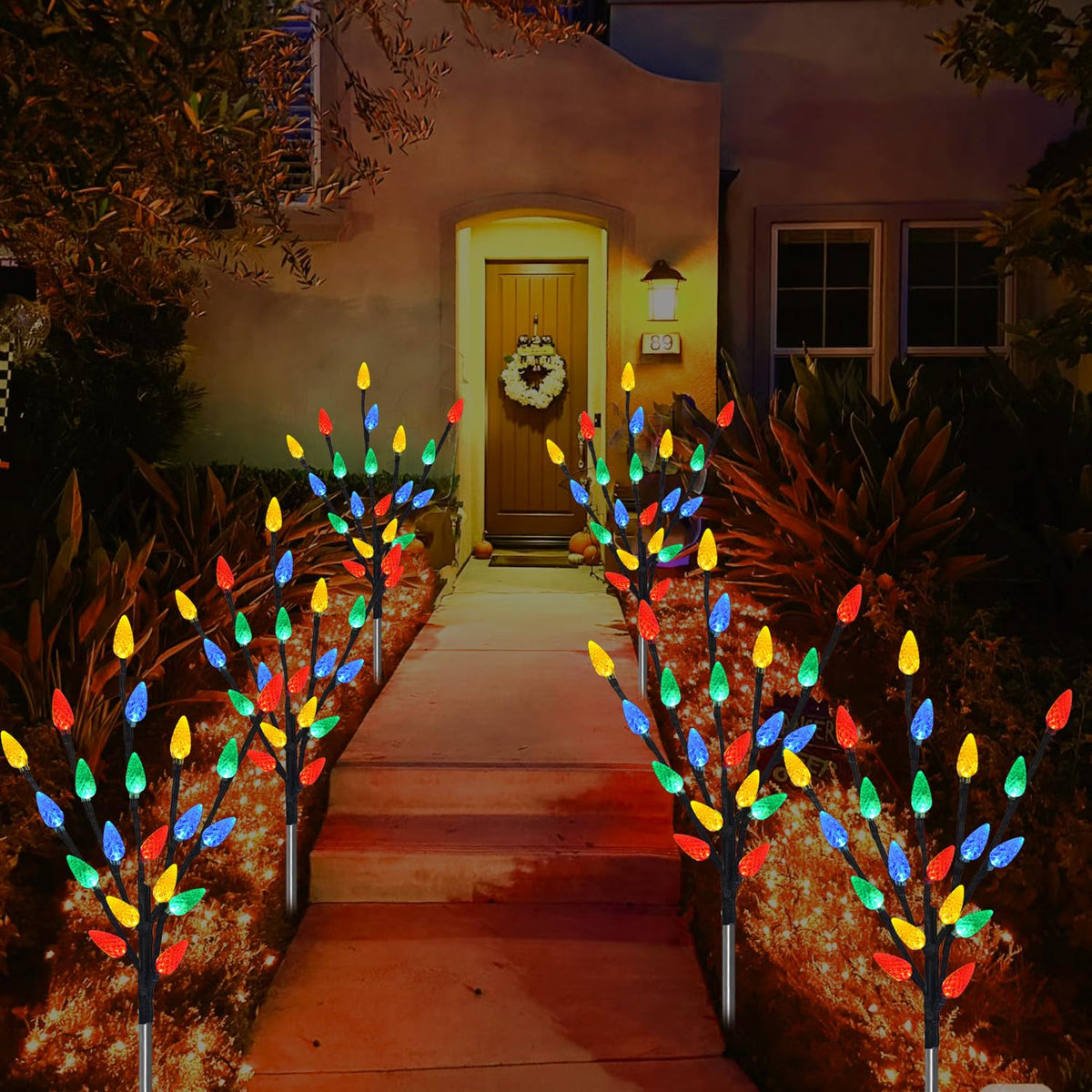 Upgraded 6 Packs 120 LED C6 Solar Christmas Lights, Christmas Decorations Outdoor Yard Lights, 8 Modes Waterproof Pathway Lights for Xmas Decorations Outdoor Yard Patio Cemetery Grave