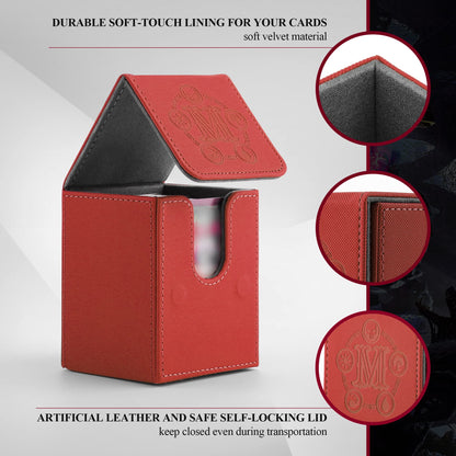 TCGUARD Card Deck Box for MTG Card Storage Box Holds 100 Plus Single Sleeved Cards, Microfiber Lining and Leather Card Box Compatible with Trading Card Games TCG, Yugioh Cards, etc. (Red)
