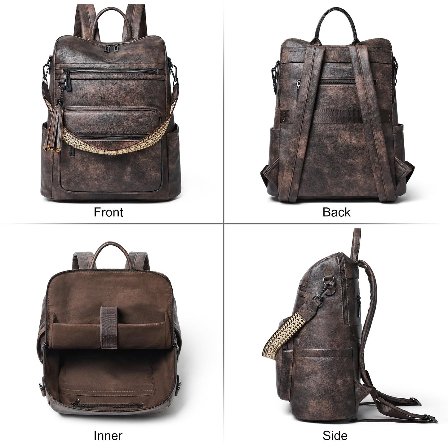 Shrrie 15.6 inch Laptop Backpack for Women,Large Leather Backpack Purse,Travel,Carry on,Water Resistant Casual Laptop Backpacks,College Backpack,Work Backpack for Women,Two-toned Coffee