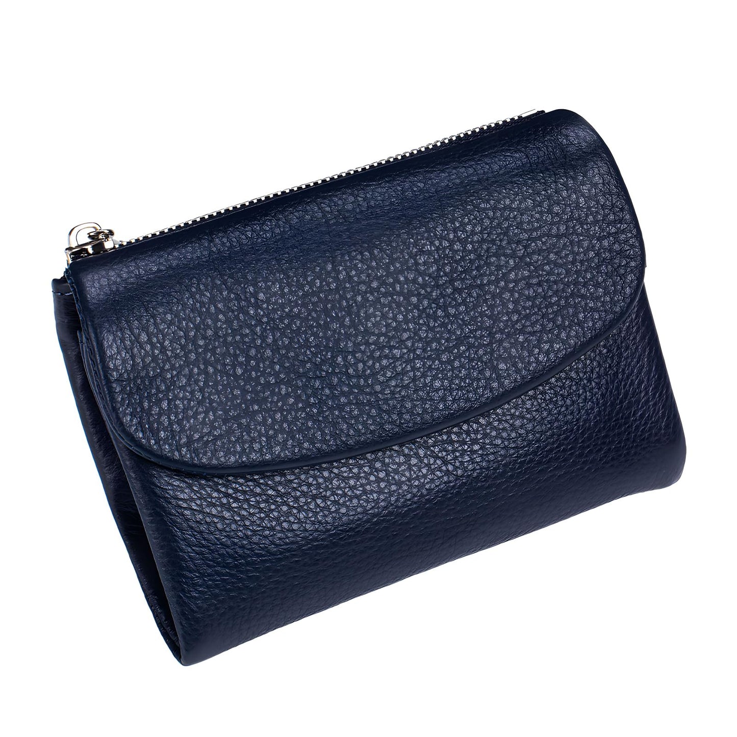 Unisex Pebble Leather Wallet, 5.3In Short Genuine Leather Coin Card Holder, Two zippered pockets, Unisex Clutch Bags, Can Hold Coins, Cards, Id Cards (Dark blue)