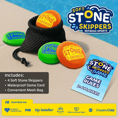 Soft Stone Skippers Game - Fun Pool Toys for Kids All Ages - 4 Pack Water Skipping Discs Set - Beach Games Summer Beach Gifts for Boys & Girls Ages 3 4 5 6 7 8 9 10 11 + Year Old - Water Toys