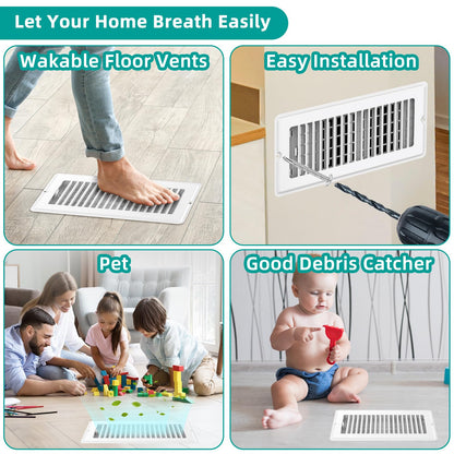 Floor Register 4x10-2 Pack Floor Vent Covers with Screw Walkable Vent Covers for Home Floor Ac Vent Cover Floor Vent Covers Adjustable Airflow HVAC Register Grilles