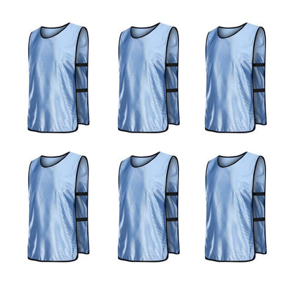 RE-HUO 6 Pack Scrimmage Vests/Sport Basketball Pinnies/Soccer Bibs for Kid and Adult (Sky Blue, XL)