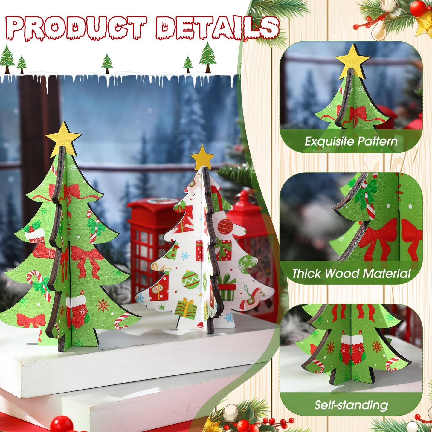 Bucherry 5 Pcs Wooden Christmas Trees Tabletop Decorations Rustic 3D Christmas Trees Xmas Centerpieces Farmhouse Table Wooden Signs for Xmas Winter Farmhouse Home Tiered Tray Decor