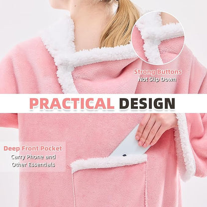 IFNOW Sherpa Wearable Blanket with Sleeves for Women Men Adults, Cozy Wearable Blanket with Arm and Pocket, Warm Full Body TV Wrap Throw Blanket, Soft Robe Blanket as Gifts for Mom Wife, Pink