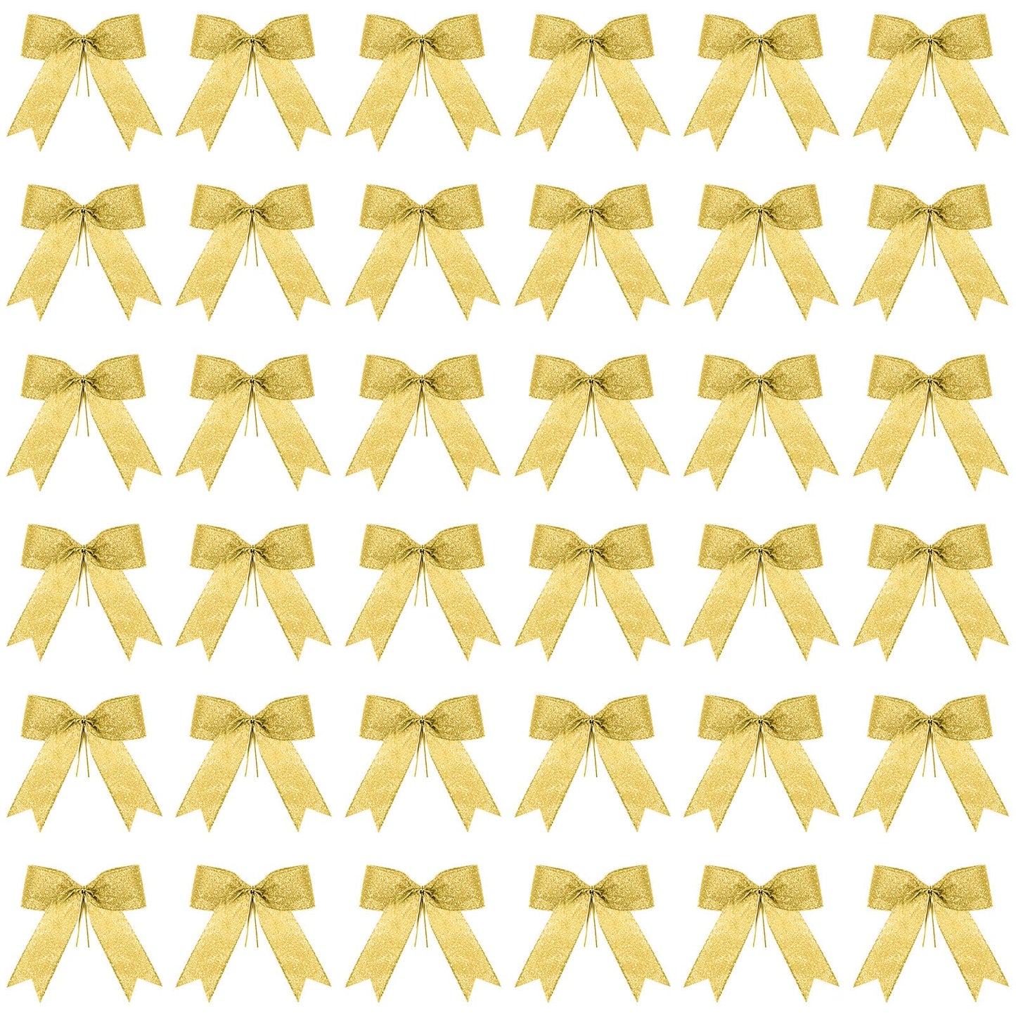 Sumind 36 Pieces Gold Christmas Tree Glitter Bows, 5 x 4 Inch Tie Ribbon Twist Tie Bows for Treat Bags Gift Wrapping Basket Wedding Birthday Valentine Christmas Tree Wreath Garland Decoration