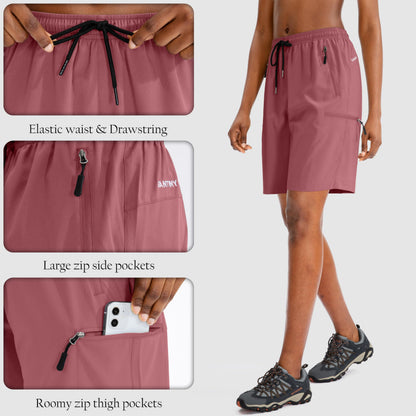 SANTINY Women's 5''/ 7''/9'' Hiking Cargo Shorts Quick Dry Lightweight Summer Shorts for Women Athletic Zipper Pockets(Dusty Pink_M)