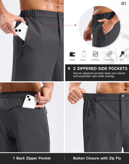 Pudolla Mens Hiking Shorts 5"/7"/9" Lightweight Quick Dry Casual Golf Shorts for Men Work Fishing with 3 Zipper Pockets(Dark Grey 9 Inseam-L)