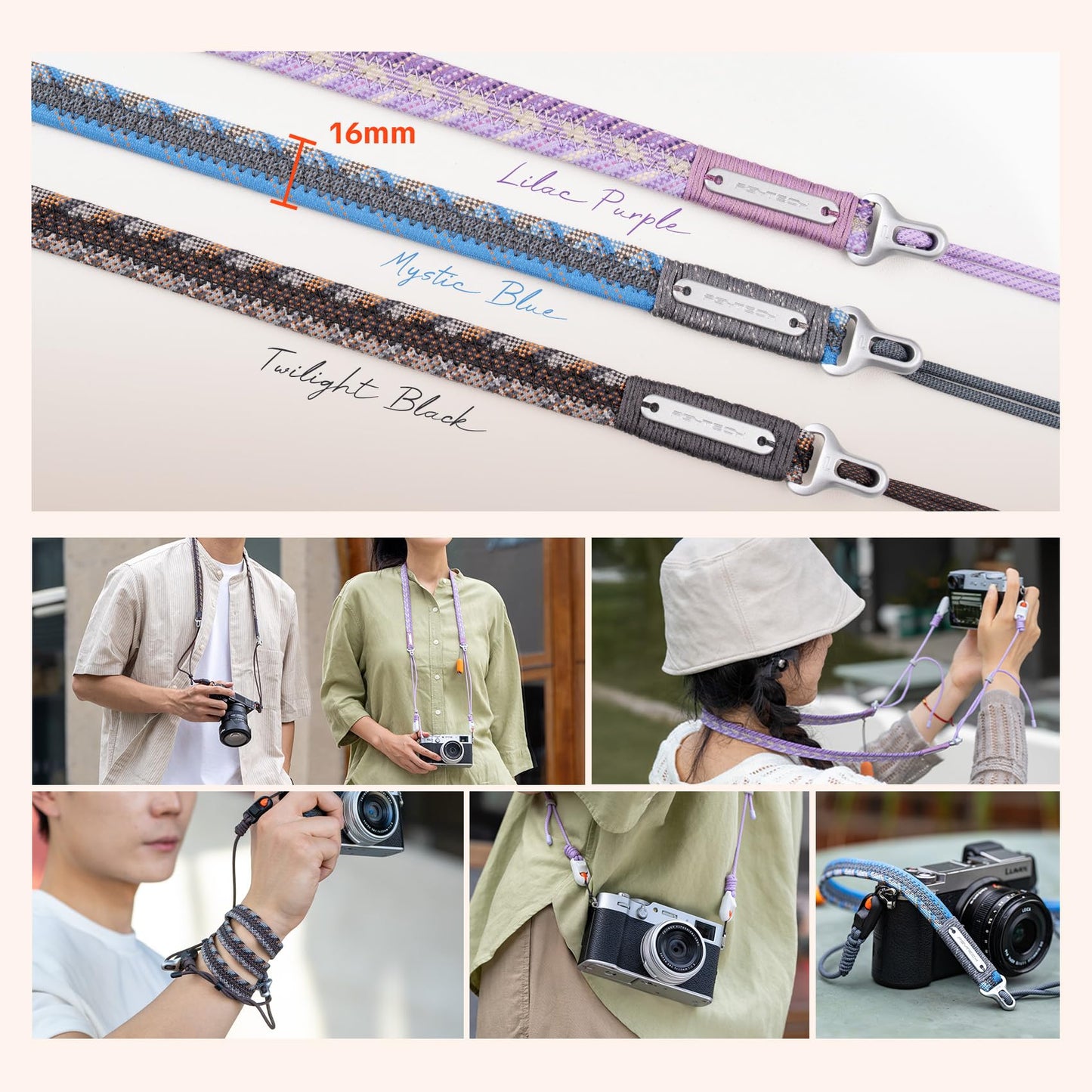 PGYTECH Camera Shoulder Strap Slim Trendy Style, Quick Release Braided Rope Camera Strap Holds 66.1lb, Adjustable Neck Straps for Compact Camera/Mirrorless/Phone for Young Photographers,Twilight Black