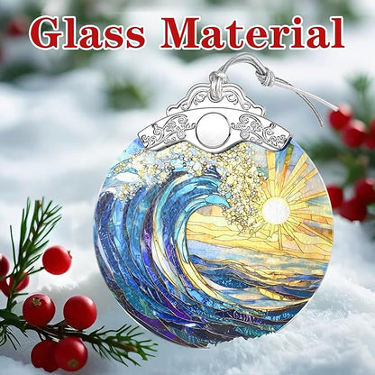 Sea Wave Ornament – Christmas Decoration & Christmas Ornament; Stained Glass Holiday Decoration (Holiday Present, Bauble Present, Gift Idea, Gift Exchange) | Heirloom Keepsakes
