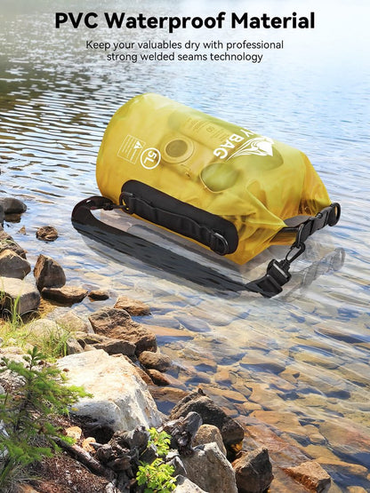 HEETA Dry Bag Waterproof for Women Men, Roll Top Lightweight Dry Storage Bag Backpack with Phone Case for Travel Swimming Boating Kayaking Paddle Board Camping Beach Accessories (Yellow, 30L)