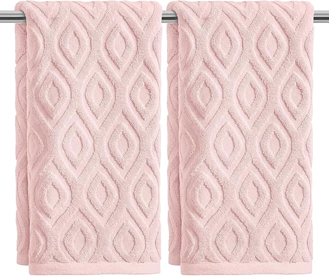 Artoid Mode 2 Pcs Pink 3D Diamond Grid Jacquard Hand Towels