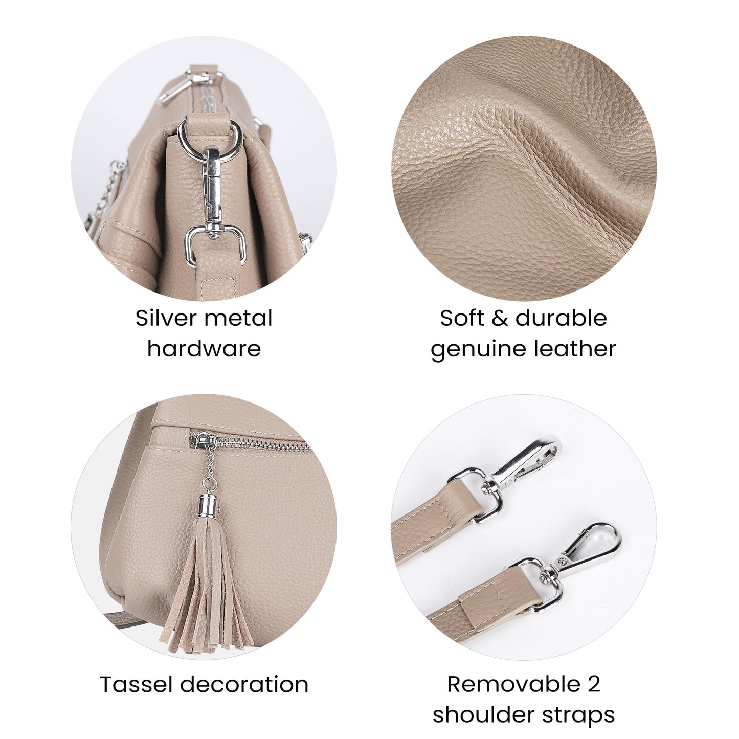 befen Soft Genuine Leather Crossbody Hobo Purses for Women, Women's Shoulder Bags Handbags with 2 Shoulder Straps Tassel