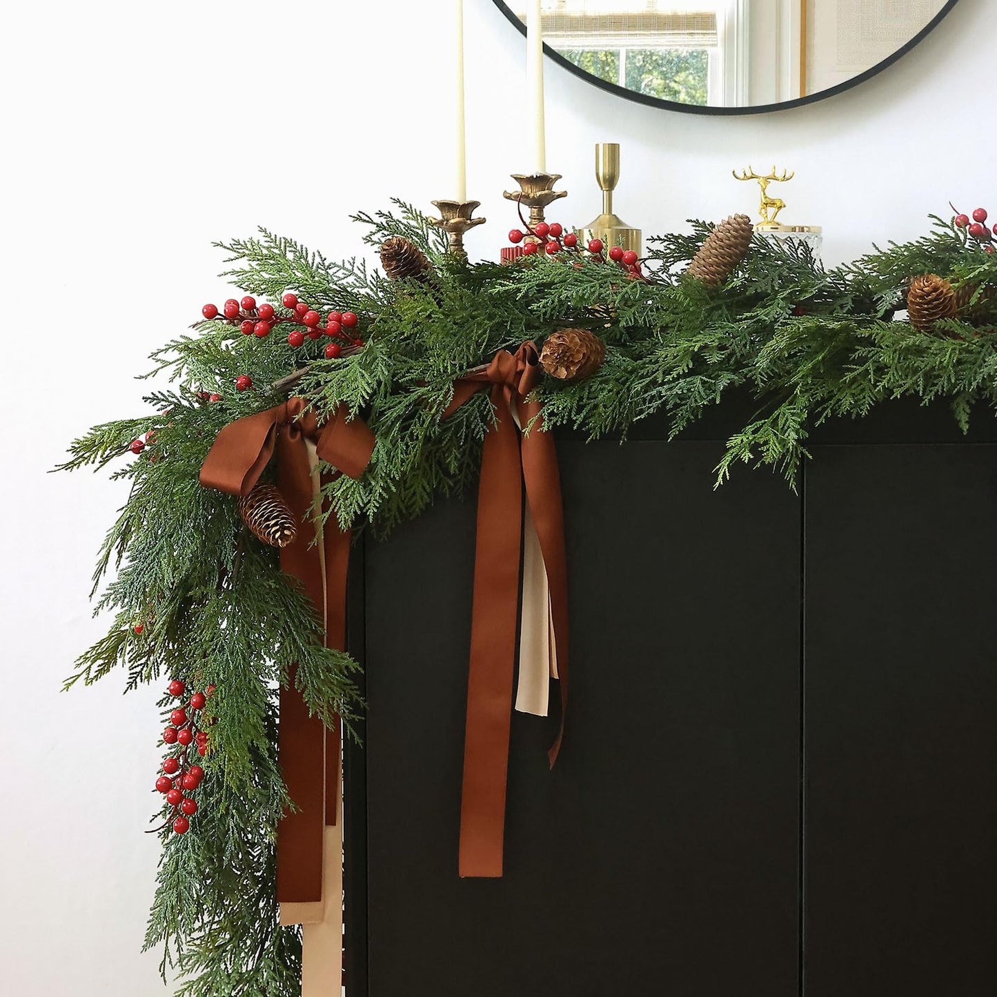 MIZII Christmas Garlands 10FT Artificial Pine Garland with Pinecone Berries Greenery Garland Christmas Decorations for Xmas Fireplace Mantle Home Decor Indoor Outdoor (Garland-10FT)
